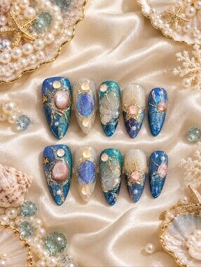 Blue Shell Press-On Nails